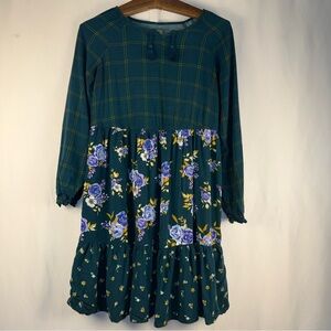 True Craft Green Plaid and Floral Kids Dress, XL